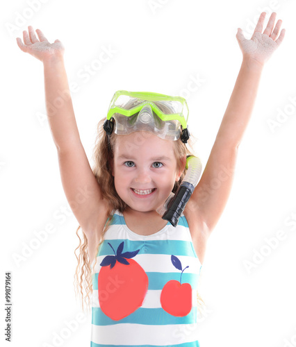 Happy little girl in blue s...