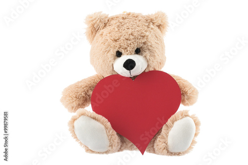 Teddy Bear Holding a Heart on white background