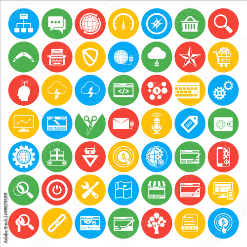 SEO icons. Search engine optimization and marketing icons. Forty nine flat icons marketing and Search engine optimization. All layers have their names.