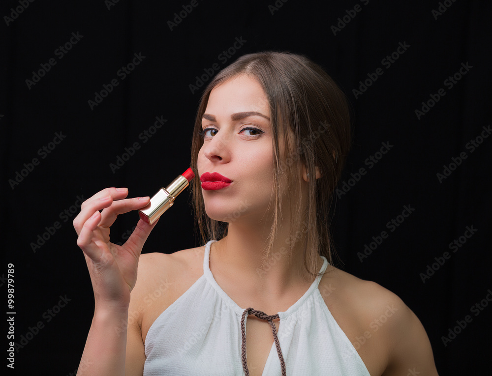 Woman with a red lipstick