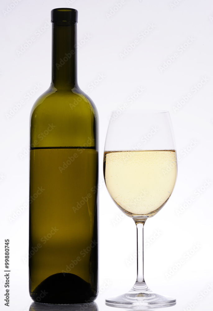 white wine bottle and glass