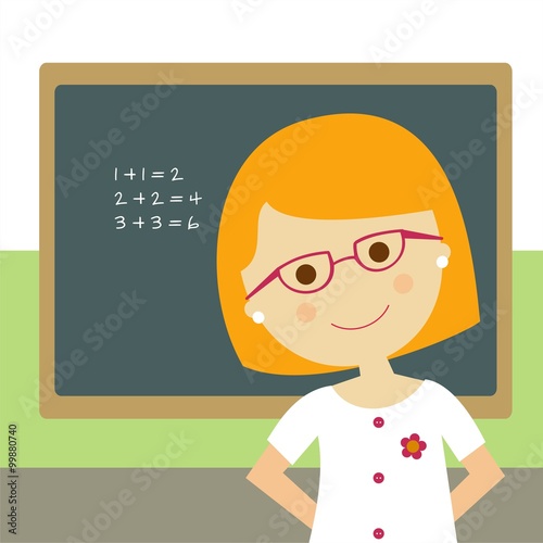 Profesora de matemáticas en primer plano. Ilustración infantil
