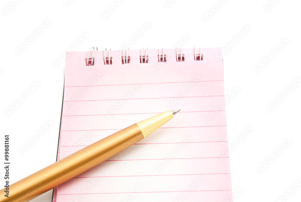 golden pen and pink notepad golden pen and pink notepad