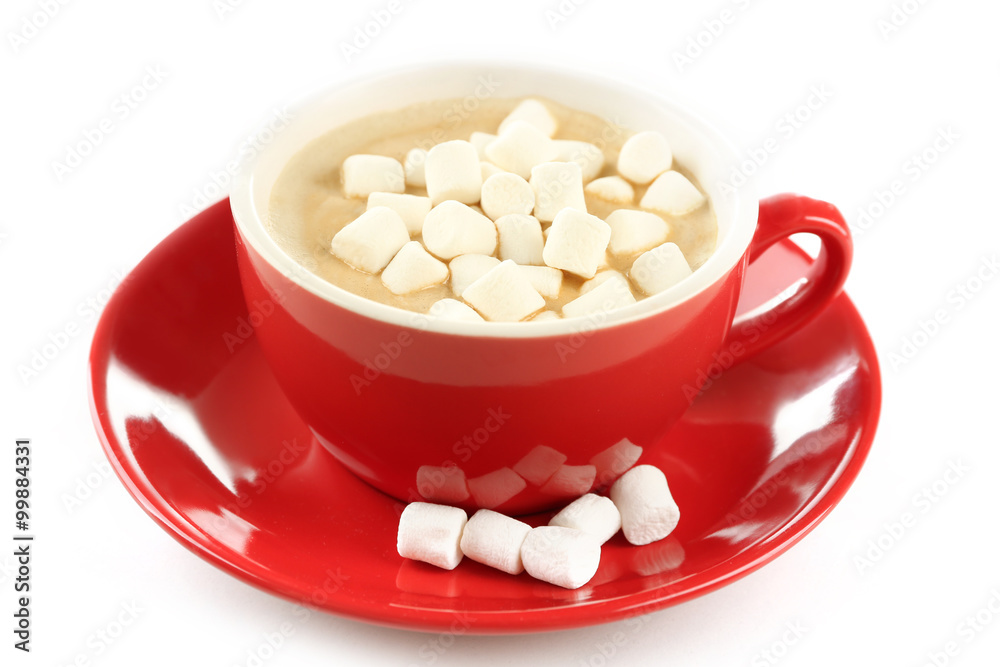 Mug of hot chocolate with marshmallows, isolated on white Mug of hot chocolate with marshmallows, isolated on white
