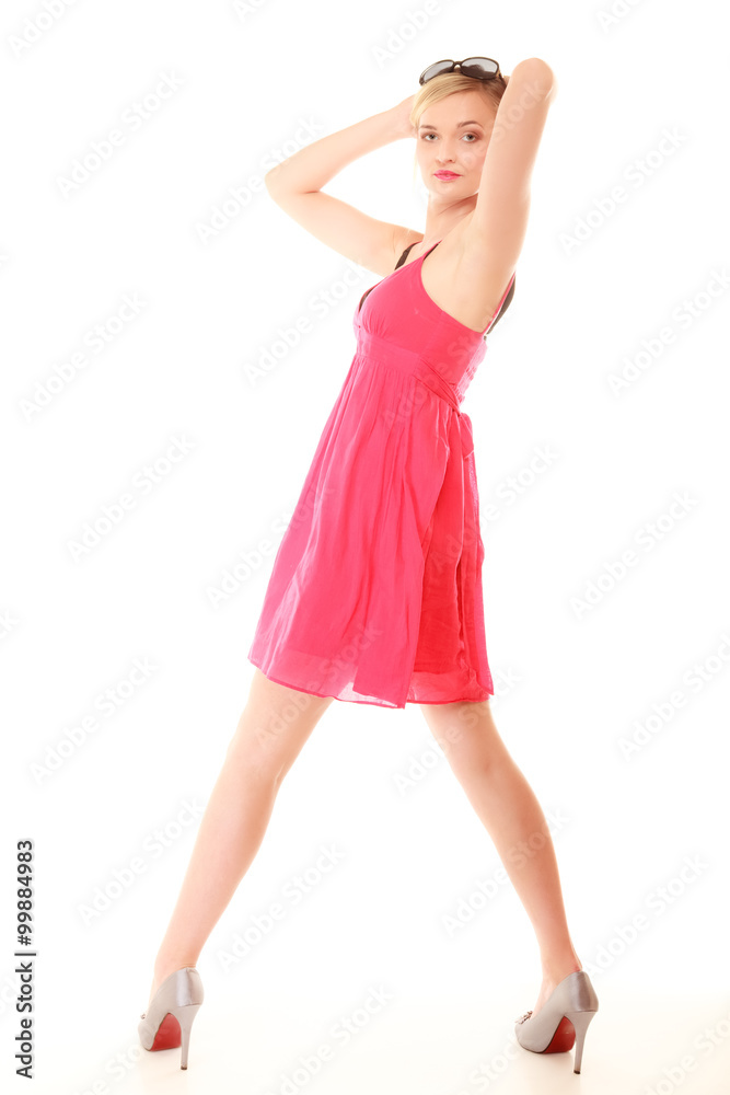 Summer fashion. Pretty fashionable girl in red dress Summer fashion. Pretty fashionable girl in red dress