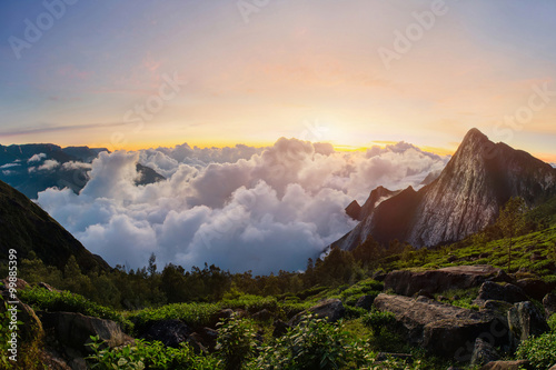 Meesapulimala peak in West Ghats at sunrise © gilitukha