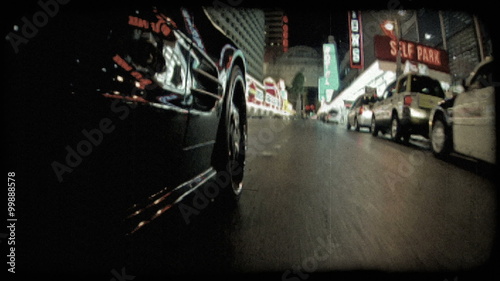 Black car in Vegas 2. Vintage stylized video clip.