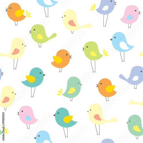 vector seamless pattern with cute cartoon birds