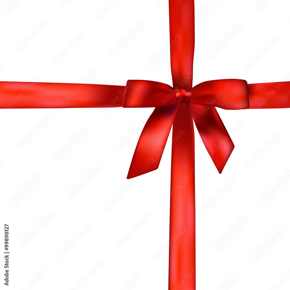 Holiday background with realistic shiny red satin gift bow and ribbon Holiday background with realistic shiny red satin gift bow and ribbon