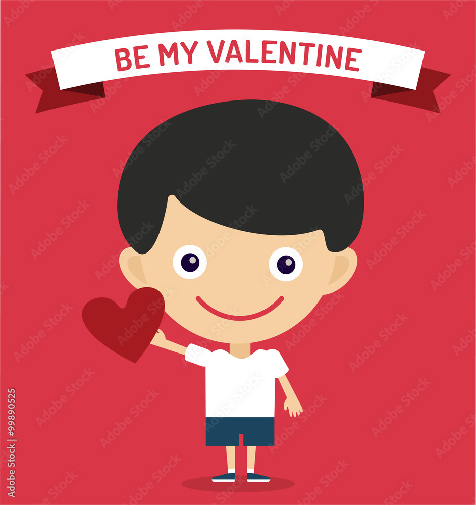 Cute cartoon boy with heart vector illustration Cute cartoon boy with heart vector illustration