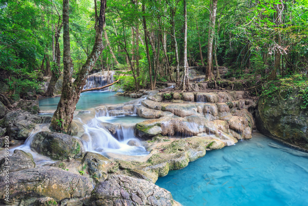 Erawan waterfall in deep forest at Kanchanaburi - Thailand