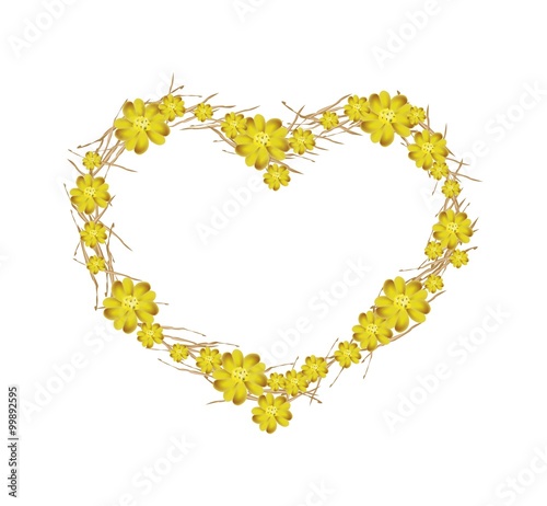 Yellow Yarrow Flowers Forming in A Heart Shape
