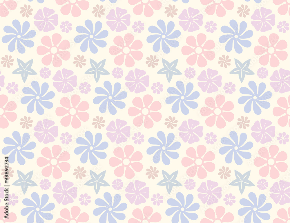 Vector seamless flower pattern background, retro style