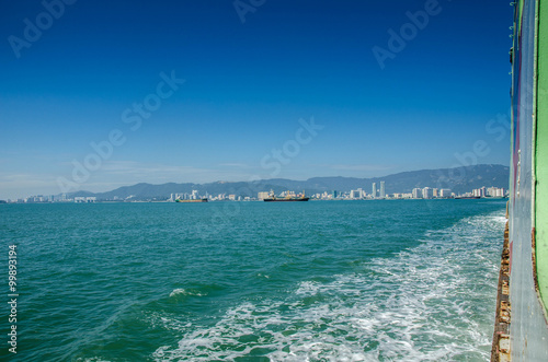 beautiful scenery of penang. image taken from the iconic transport in penang, ferry