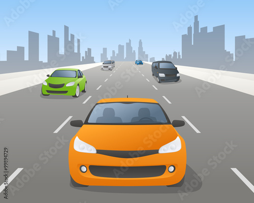 vehicles on highway, front view, vector illustration
