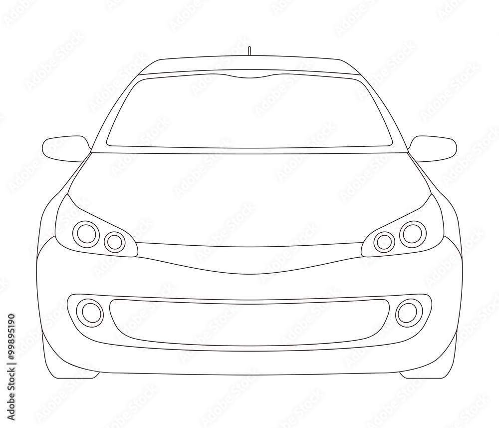 Generic vehicle, front view, line drawing illustration