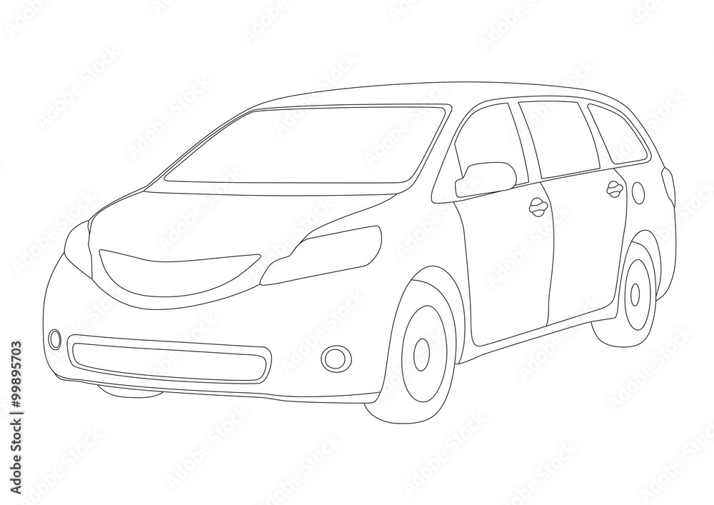 mini van line drawing illustration, vector