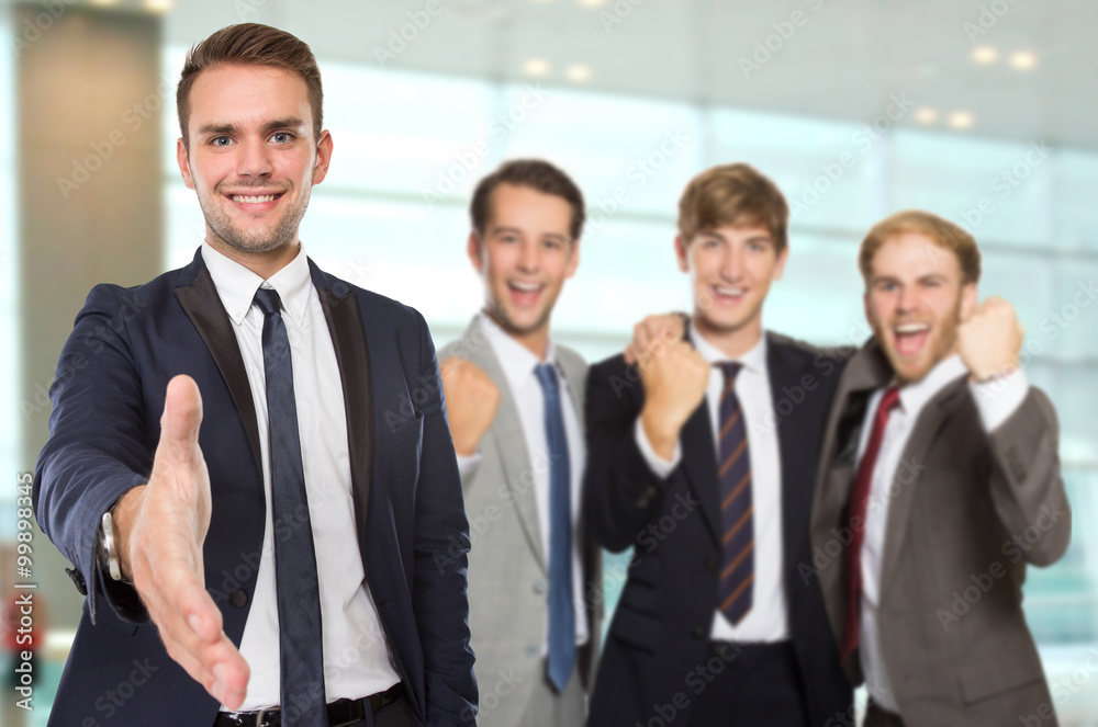 Young caucasian businessmen with success gesture Young caucasian businessmen with success gesture