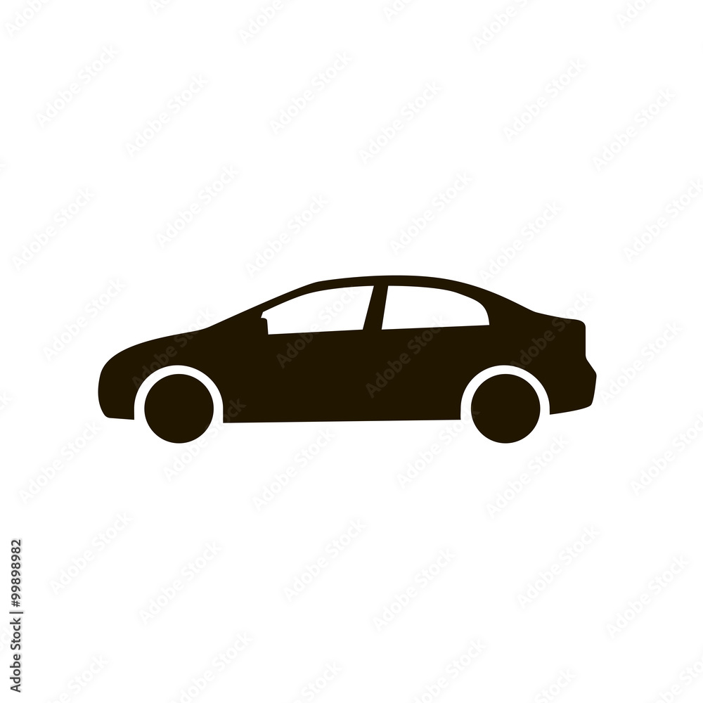Car icon. Black silhouette of automobile isolated on white background