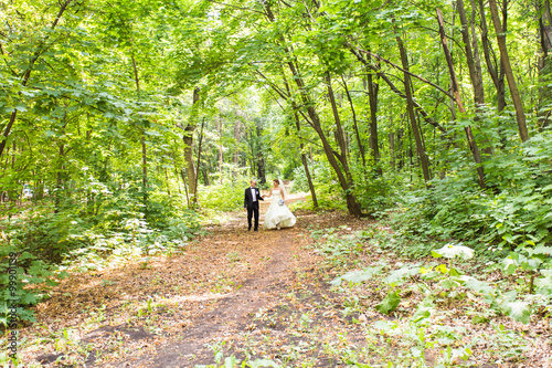 Beautiful bride and groom is enjoying wedding