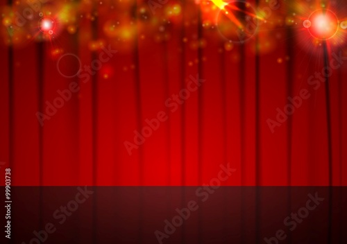 Vector background with red curtain and shiny lights