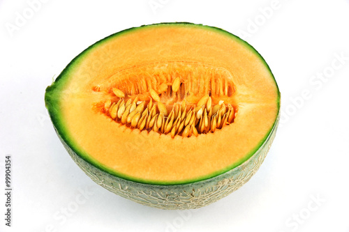 fresh cantaloupe melon on white background