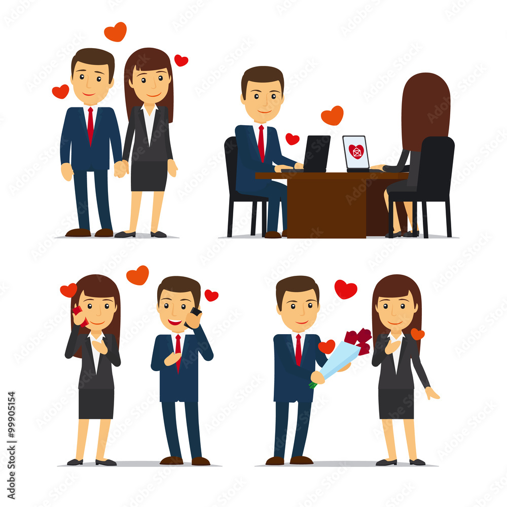 Office romance or love affair at work. Vector illustrations Office romance or love affair at work. Vector illustrations