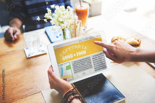 Cafeteria Good Food Critic Review Tablet Technology Concept