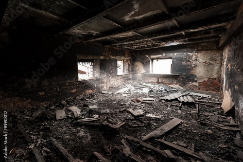 Abandoned burned out building