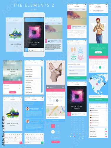 Vector Phone GUI Template. Wireframe UI Kit.
