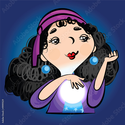 Gypsy,fortune teller,magic ball,fortune telling,character,illustration,vector,destiny