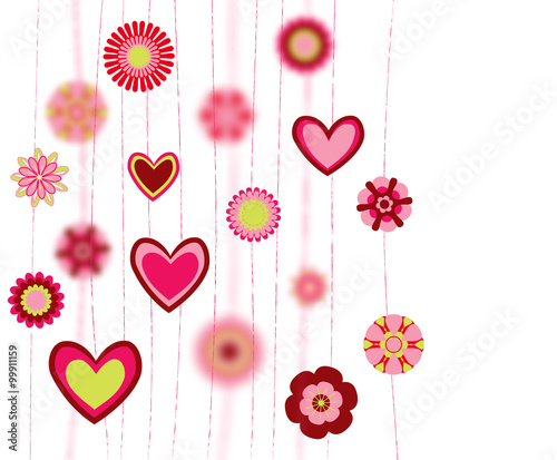 flowers and heart shapes background. retro love greeting card. v