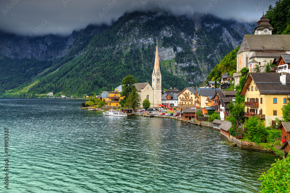 Beautiful historic village with alpine lake,Hallstatt,Salzkammergut region,Austria
