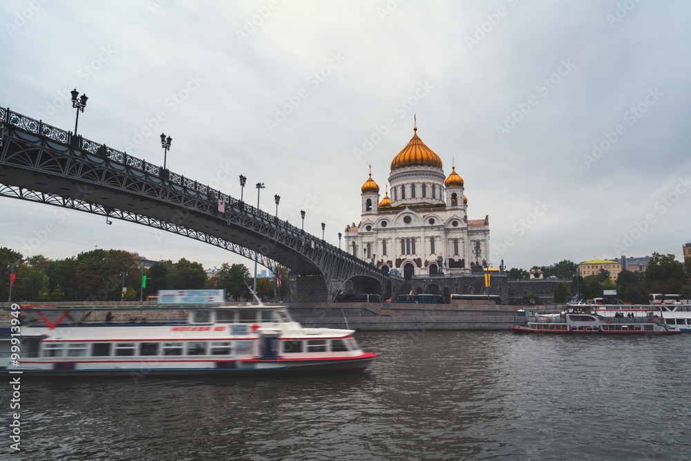 Cathedral of Christ the Savior with Patriarshiy Bridge in Moscow