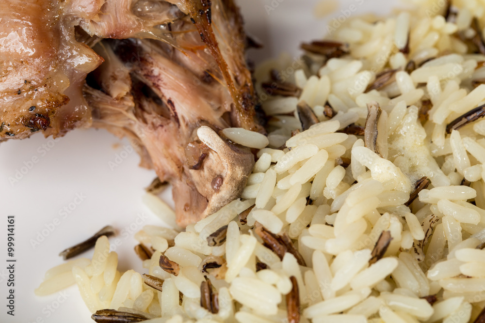 Baked chicken leg with basmati rice. Baked chicken leg with basmati rice.