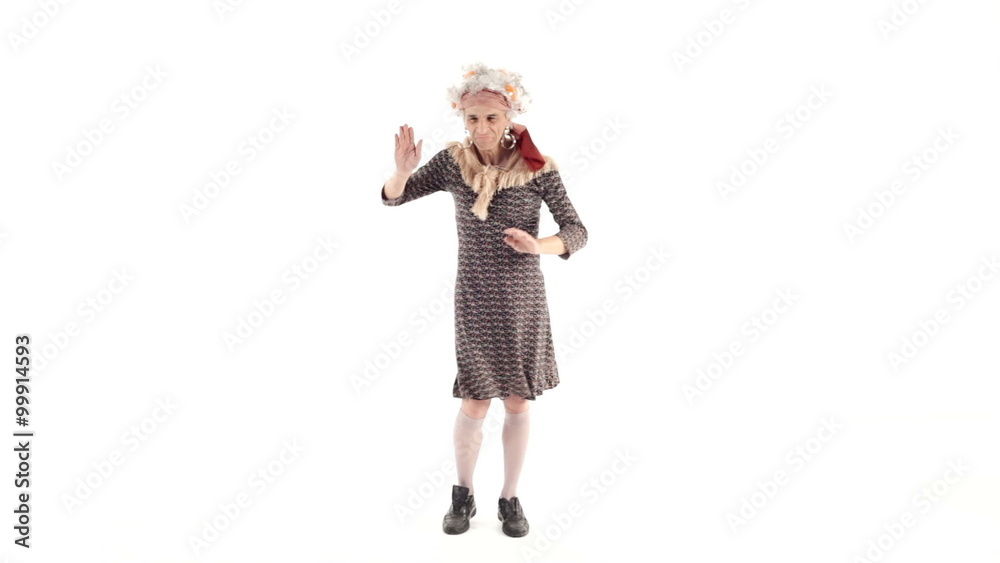 Funny grandmother is dancing isolated on white Funny grandmother is dancing isolated on white