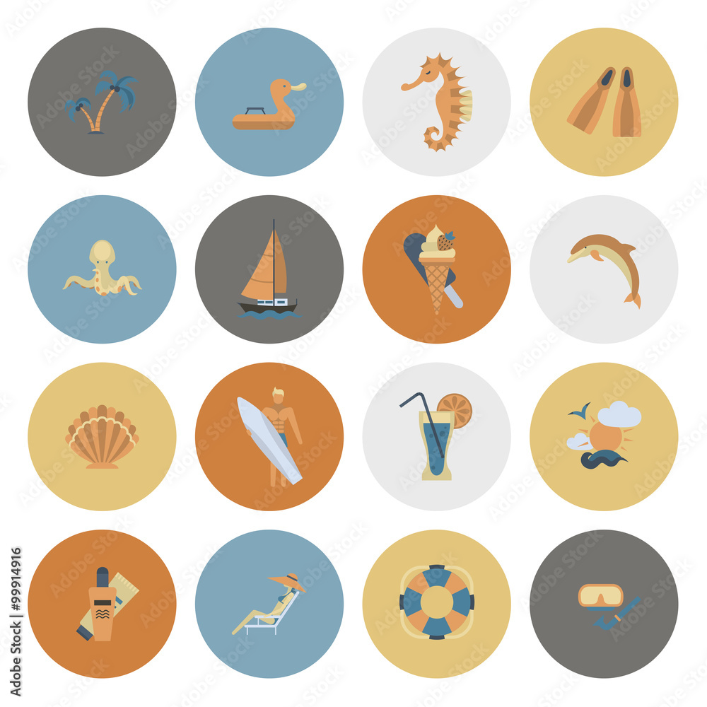 Summer and Beach Simple Flat Icons Summer and Beach Simple Flat Icons