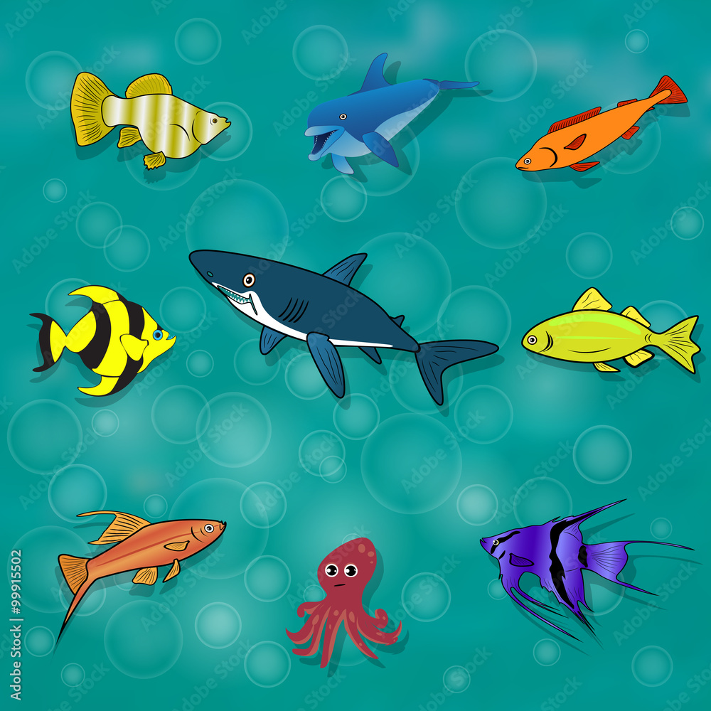 Set of sea and ocean fishes. Cartoon vector illustration. Set of sea and ocean fishes. Cartoon vector illustration.