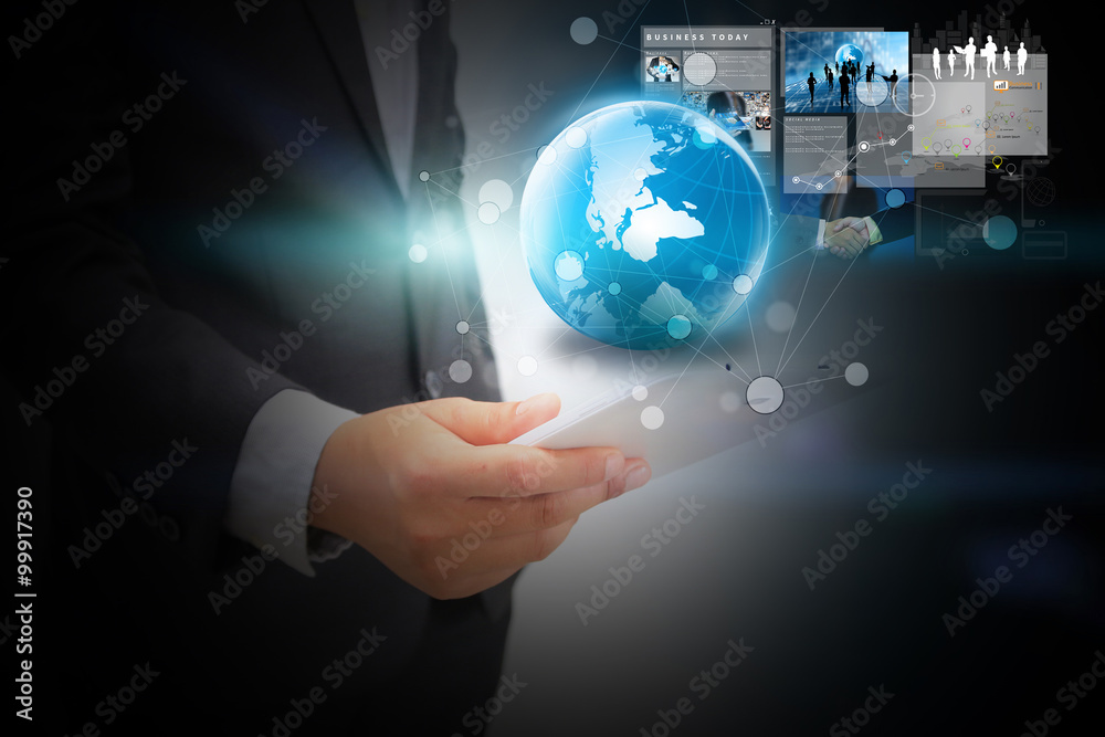Businessman working with digital tablet. Businessman working with digital tablet.