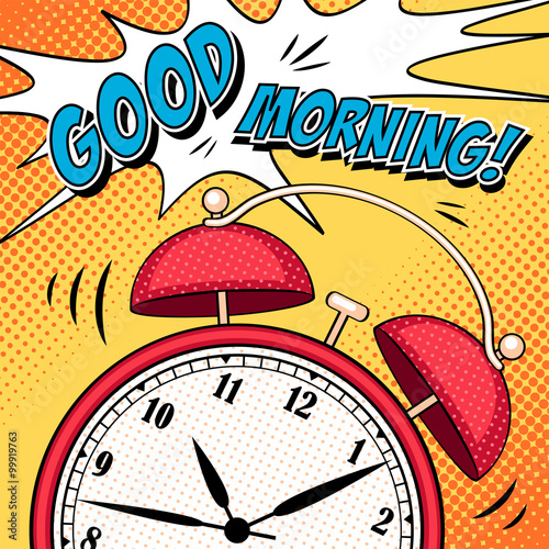 Comic illustration with alarm clock in pop art style