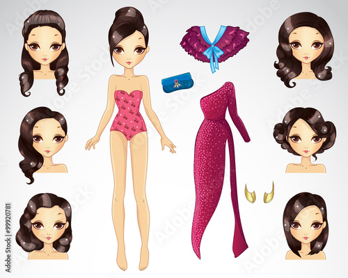 Dark Brown Hair Set For Paper Doll