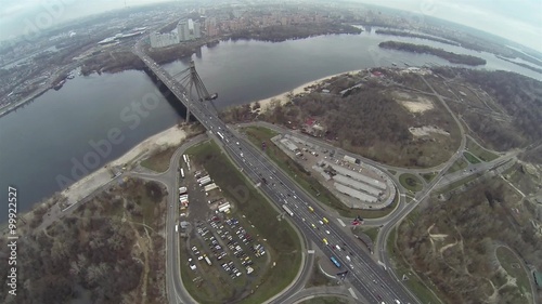 Aerial shot of Southern bridge over the Dnieper in Kiev photo