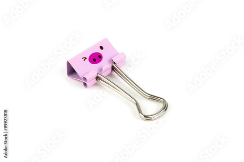 Happy pig face paperclip on white background. 