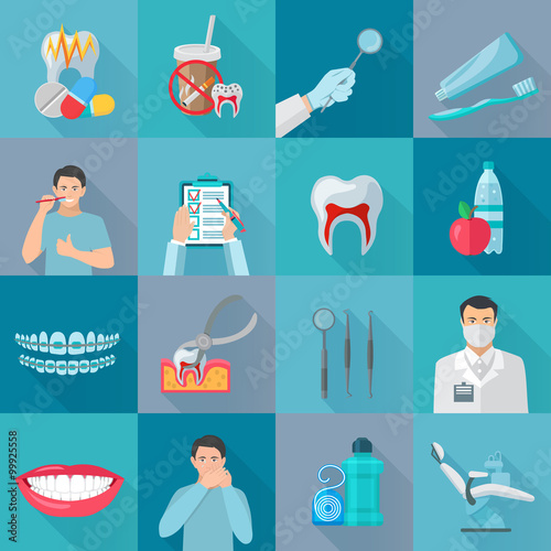 Flat Color Shadow Dental Icons