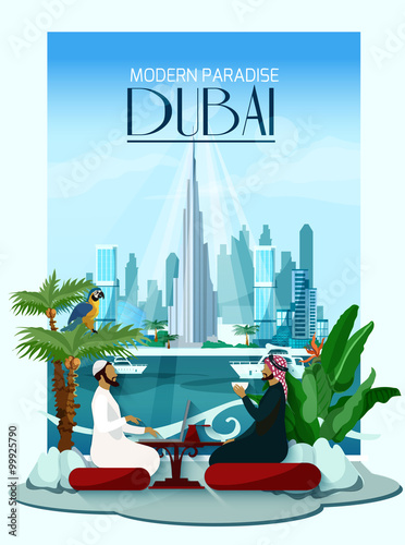 Dubai City Poster With Burj Khalifa And Skyscrapers