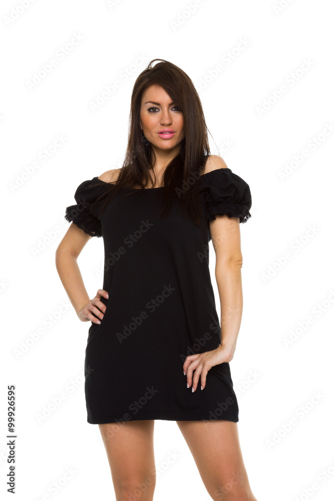 portrait of a beautiful adult sensuality woman in black dress po