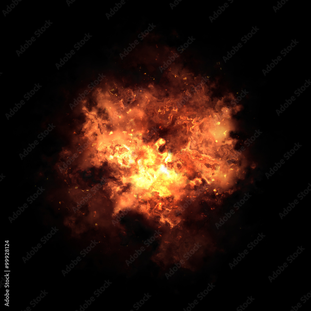 Fire explosion isolated on black background