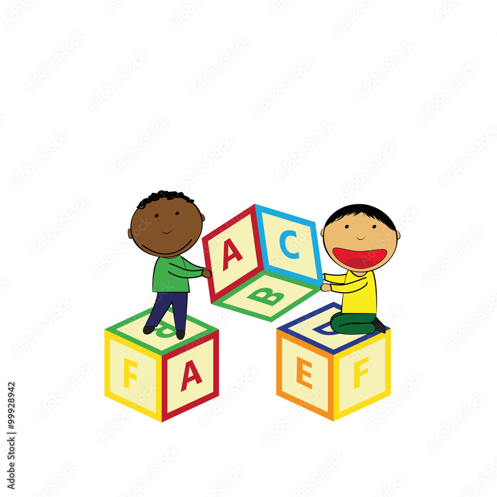 Happy boys and colorful blocks Happy boys and colorful blocks