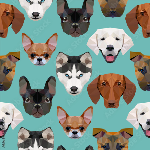 Seamless pattern - polygonal dogs