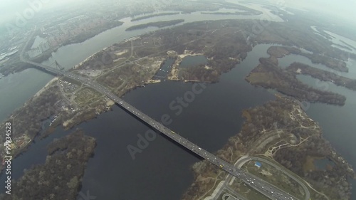 Aerial shot of Southern bridge over the Dnieper in Kiev photo